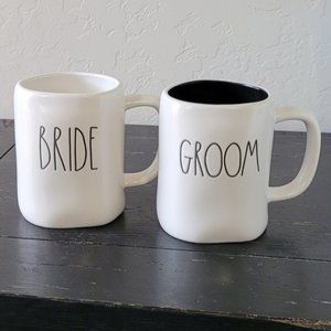 Rae Dunn BRIDE GROOM coffee cup set of 2 NEW